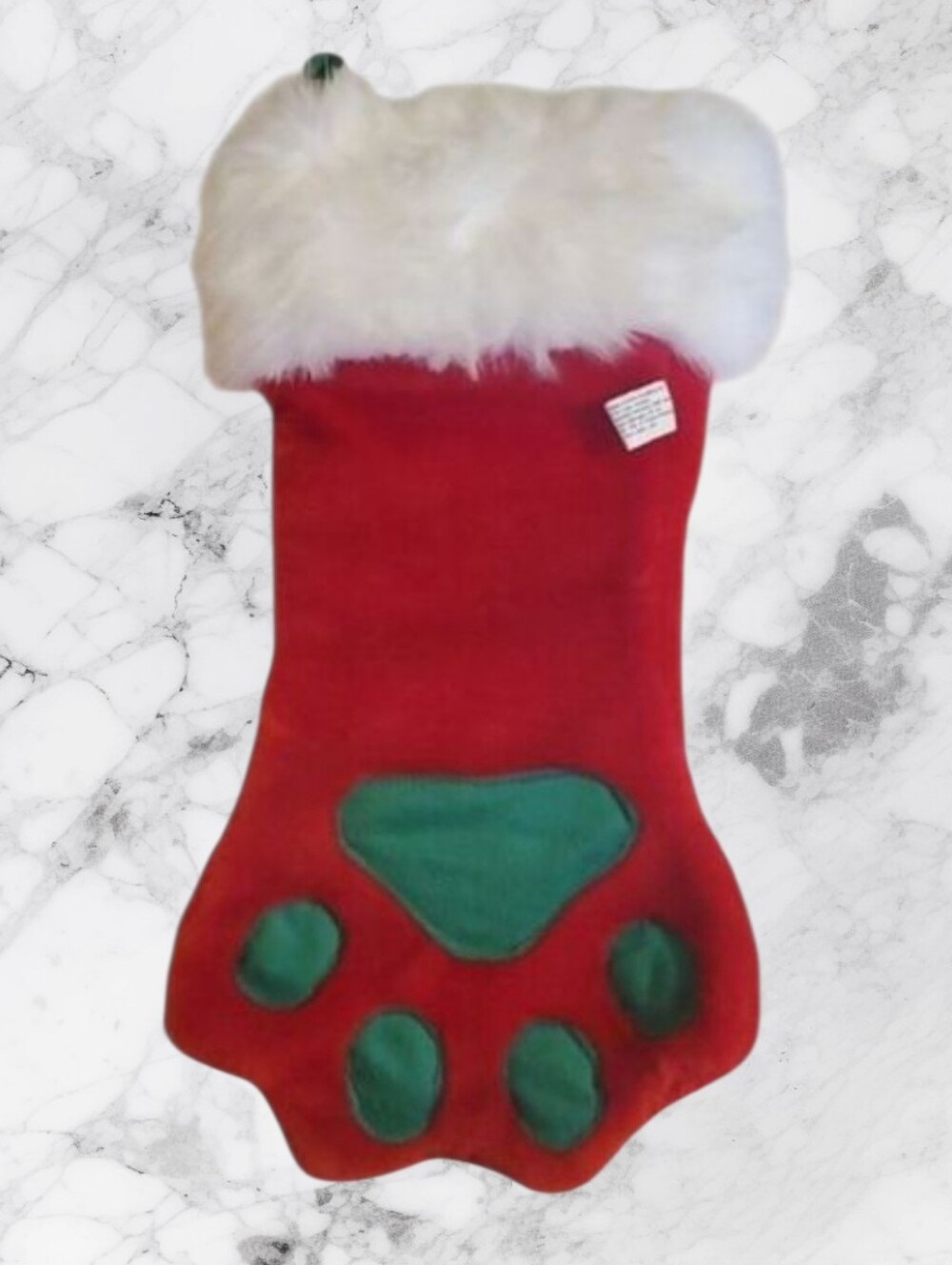 Dog Christmas stocking Plush Pet Dog Holiday Red Green Faux Fur Paw Shape